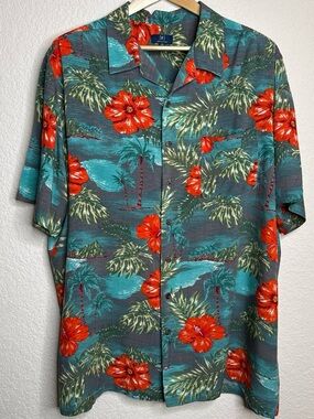 Men's Hawaiian Shirt 2XL Tropical Hibiscus Print Rayon Soft Unworn